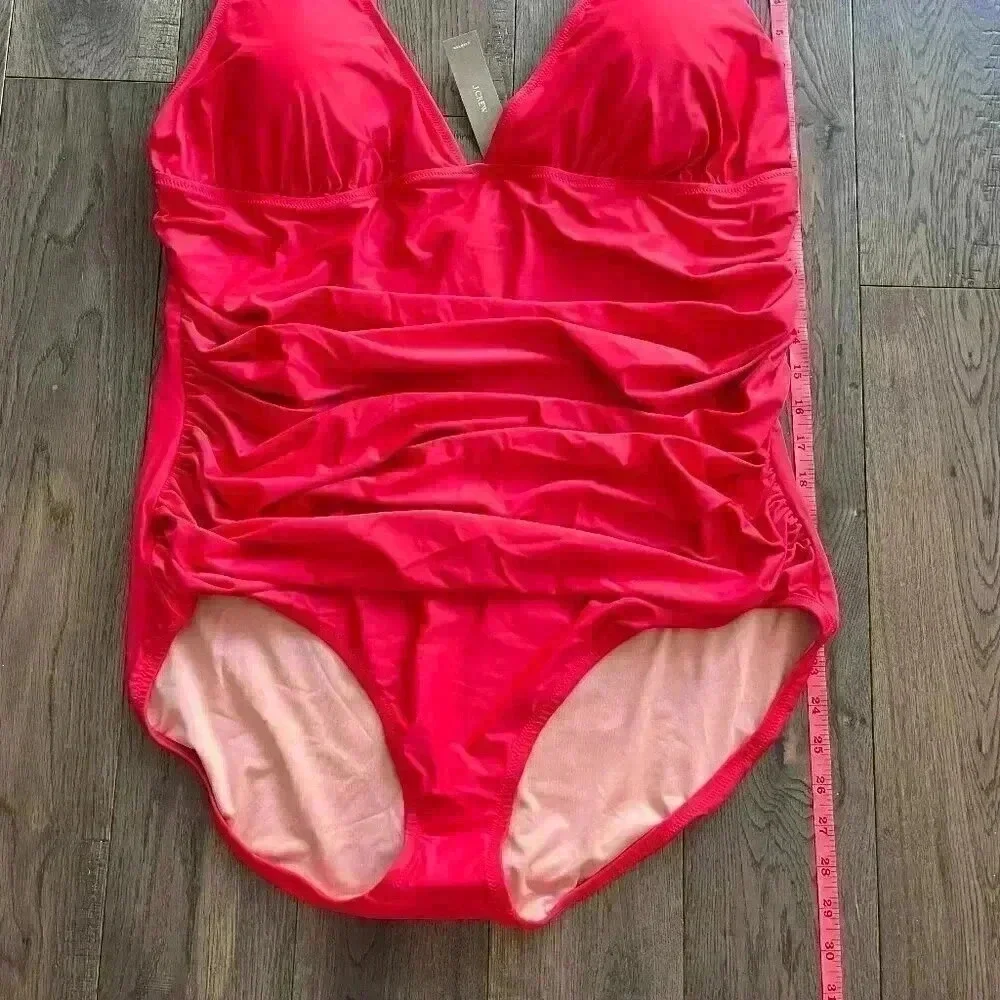 J. Crew NWT Ruched V Neck One Piece Swimsuit Size 22 Bright Red Beach